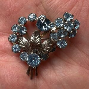 Blue Rhinestone Flower Bouquet Brooch Pin